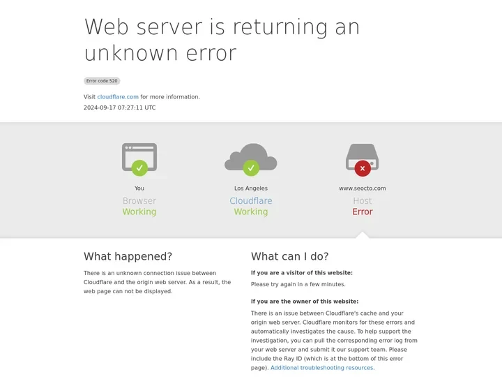 www.seocto.com | 520: Web server is returning an unknown err