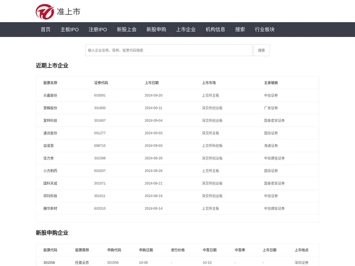 准上市 - 汇总IPO信息 快速了解IPO新动态