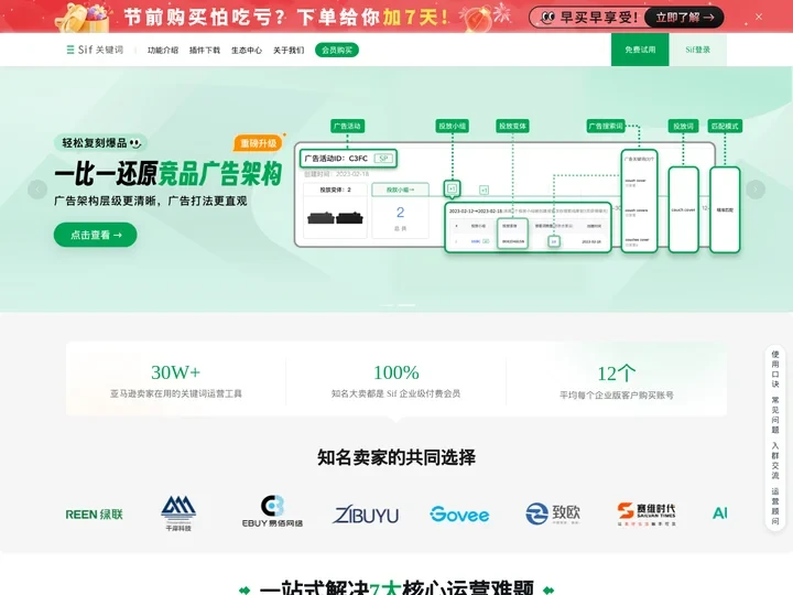 Sif官网 | 精准洞察广告与流量秘密 - 查询流量结构、洞察广告架构、研究流量运营手法、反查流量词与广告词