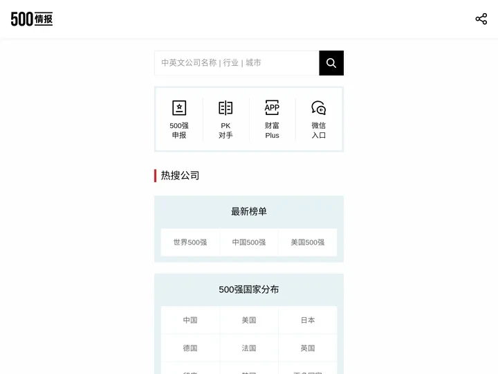 财富500强情报中心 - 中国/美国/世界500强完整榜单和最新全球公司排名、商业大数据