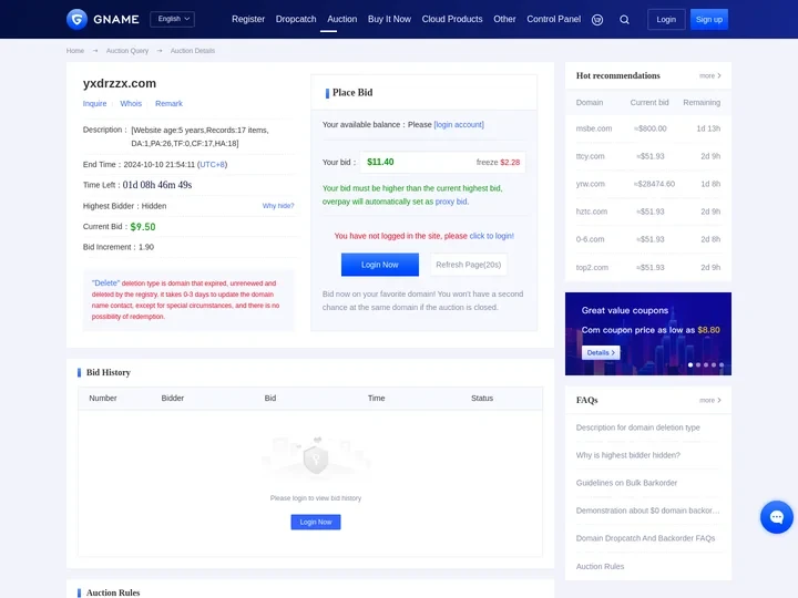 yxdrzzx.com-Domain name auction - auction information