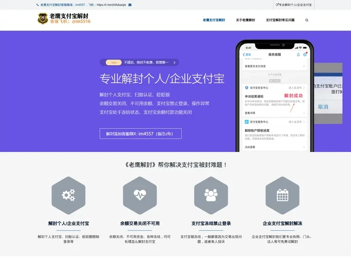 支付宝解封-专业解封个人/企业支付宝-老鹰解封团队