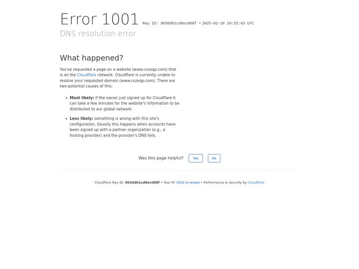 DNS resolution error | www.cxzxqp.com | Cloudflare