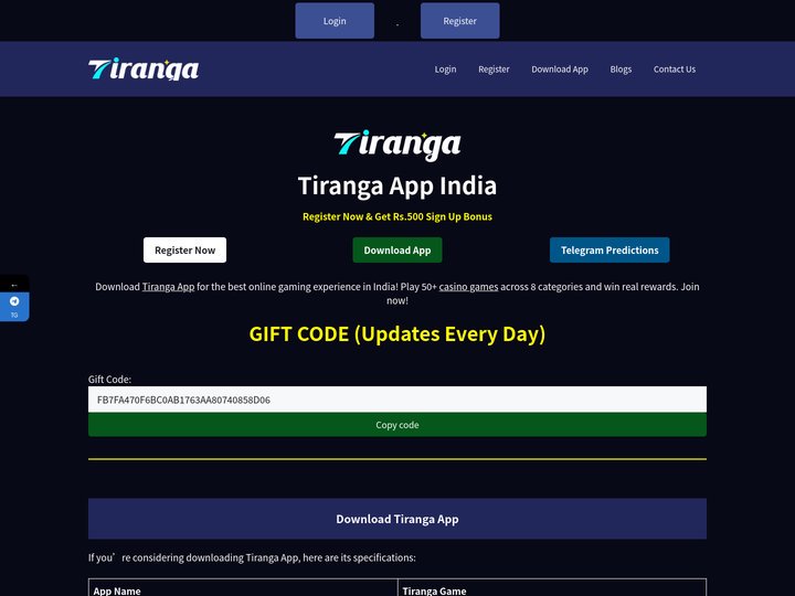 Tiranga App - Login to India Colour Prediction Game