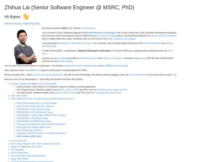 Zhihua Lai - Senior Software Engineer (PhD) | Dr 赖智华 (博士) 高级