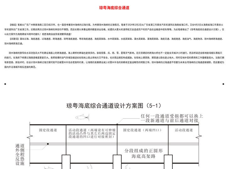 琼粤海底综合通道　琼州海峡公路、铁路、物流及油气海底高架路  琼州海峡海底隧道  琼州海峡跨海大桥  海南自由贸易港